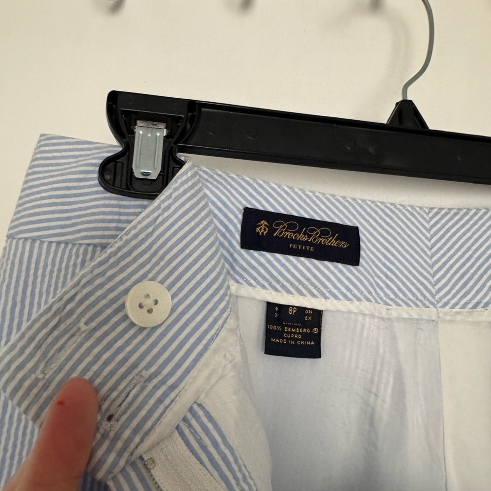 Brooks Brothers Wide Leg Lined Seersucker Slacks Blue White Petite - Picture 4 of 8